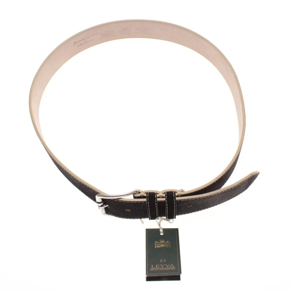 Leyva NWT Classic Belt Size 105 (US 40) in Black Canvas Leather Made in Spain